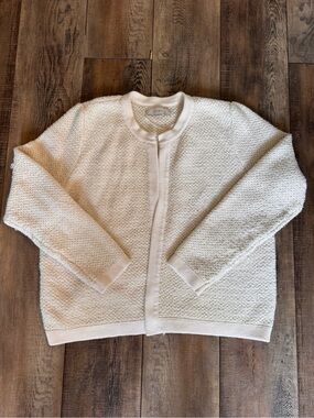 LOFT Cream Textured Open Front Cardigan Jacket Size XL - Cozy & Classic